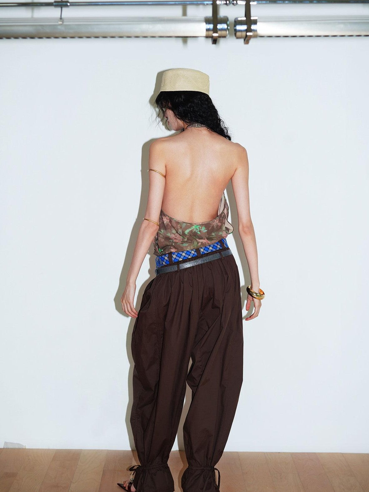 badtaste Western Vintage Solid Balloon Silhouette Cinched Cuff Women's Wide-leg Pants