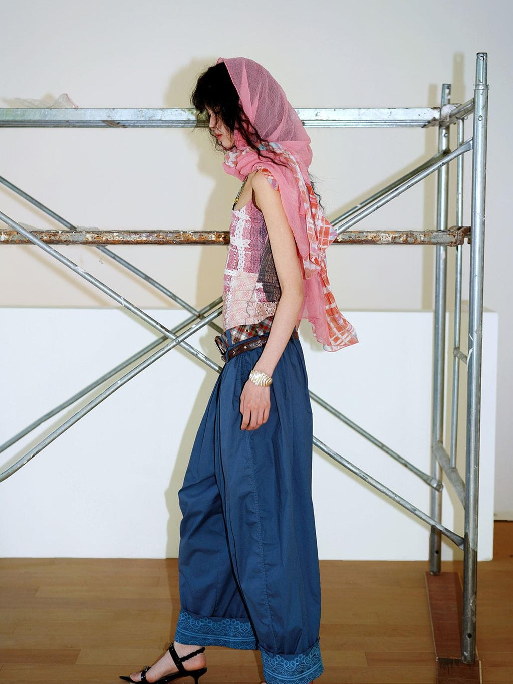 badtaste Western Vintage Solid Balloon Silhouette Cinched Cuff Women's Wide-leg Pants