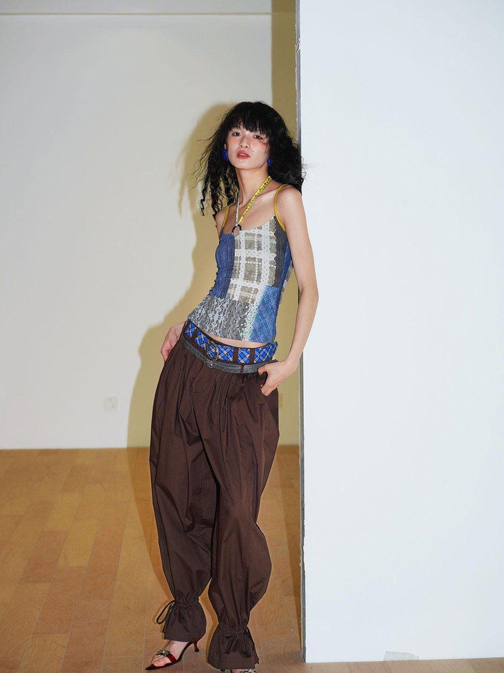badtaste Western Vintage Solid Balloon Silhouette Cinched Cuff Women's Wide-leg Pants