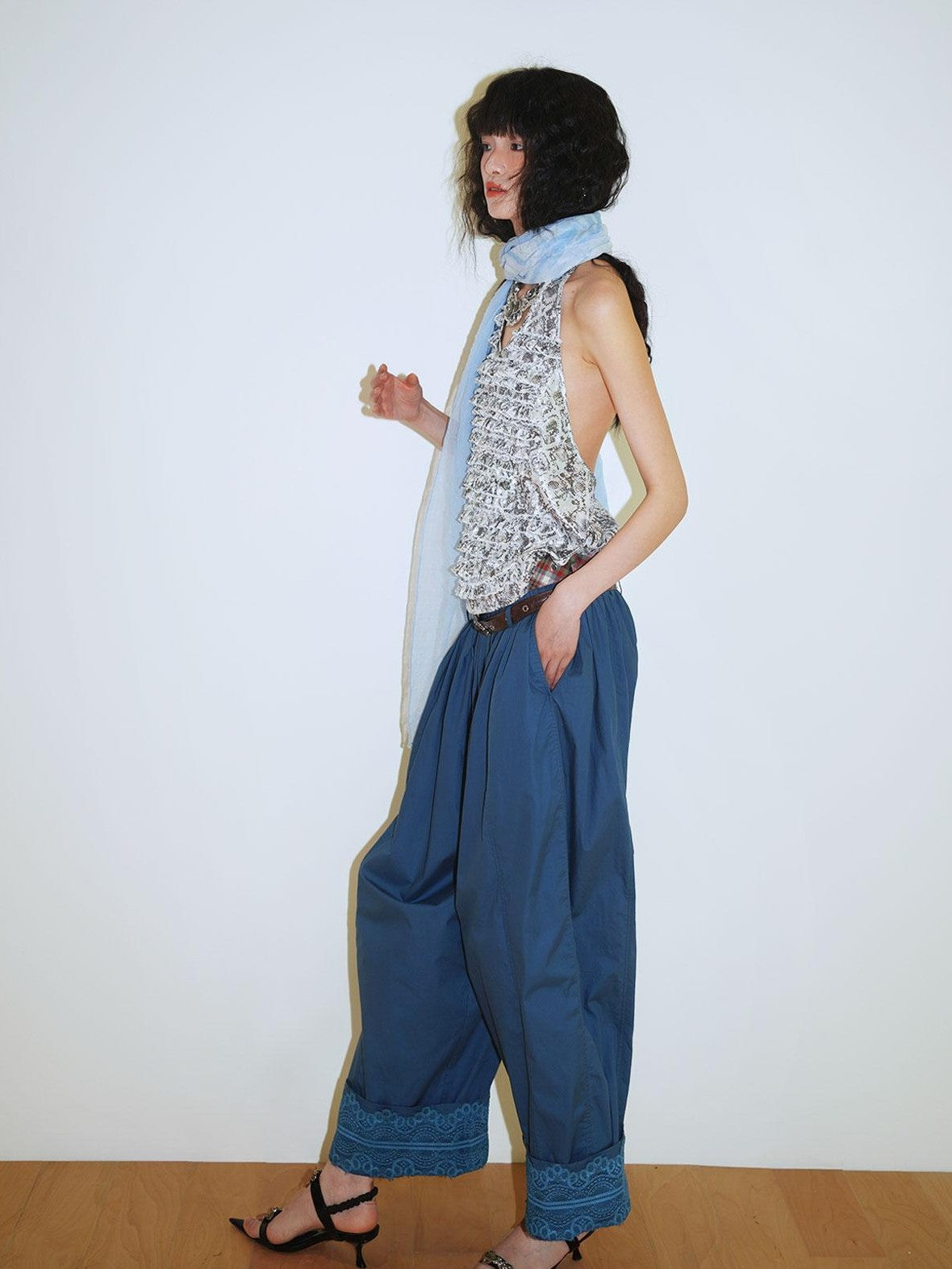 badtaste Western Vintage Solid Balloon Silhouette Cinched Cuff Women's Wide-leg Pants