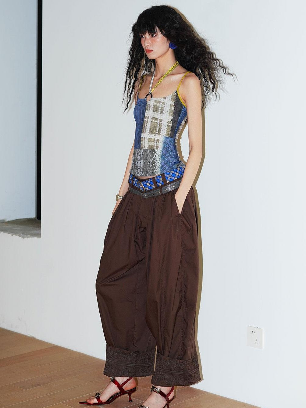 badtaste Western Vintage Solid Balloon Silhouette Cinched Cuff Women's Wide-leg Pants