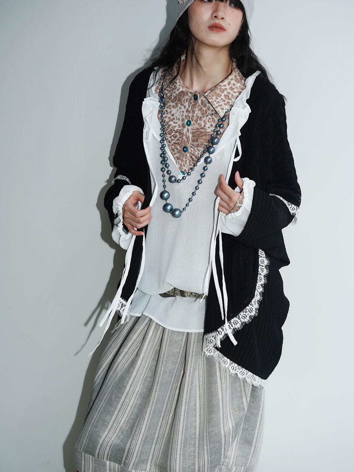badtaste Western Vintage Solid Patchwork Lace Loose Short Women's Cotton Cardigans
