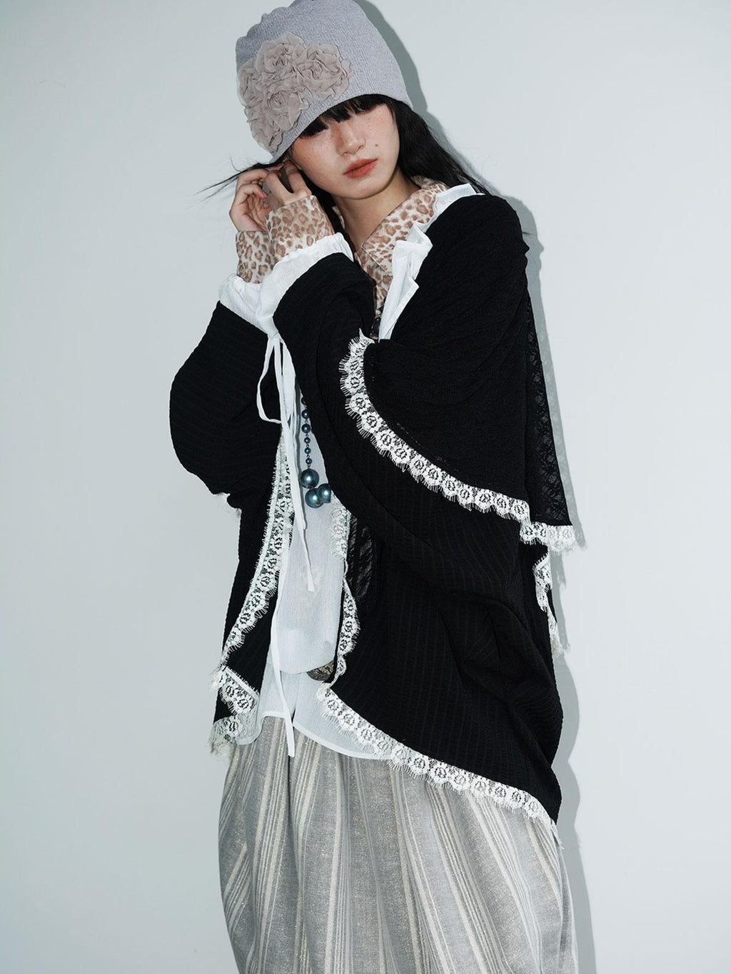 badtaste Western Vintage Solid Patchwork Lace Loose Short Women's Cotton Cardigans