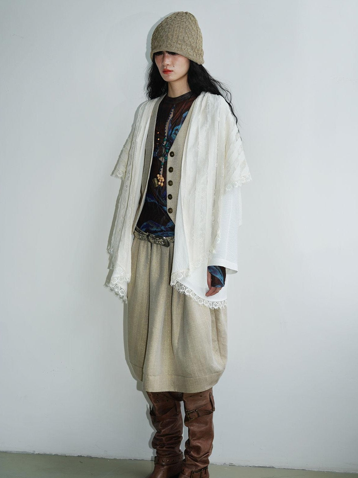 badtaste Western Vintage Solid Patchwork Lace Loose Short Women's Cotton Cardigans