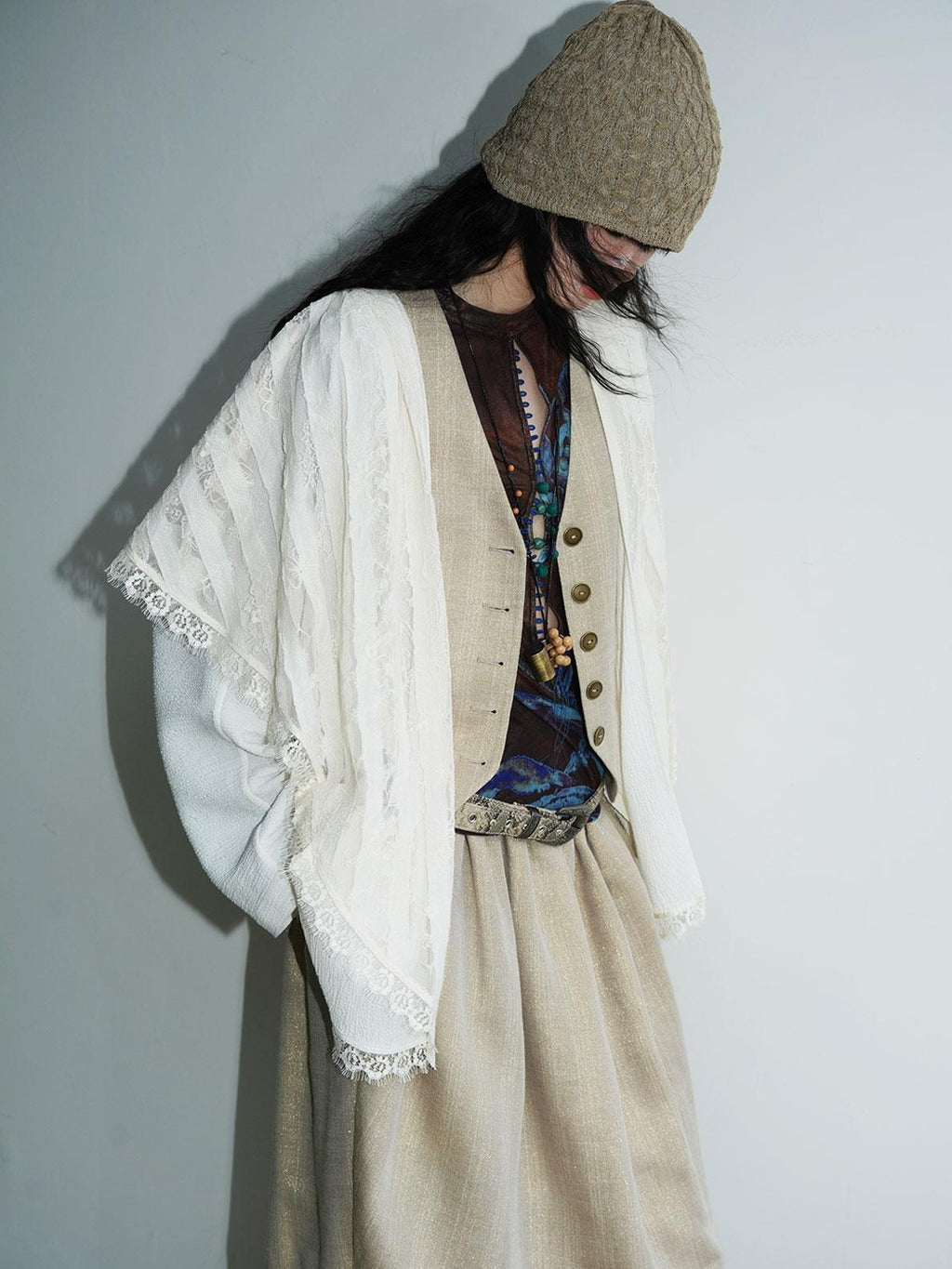 badtaste Western Vintage Solid Patchwork Lace Loose Short Women's Cotton Cardigans