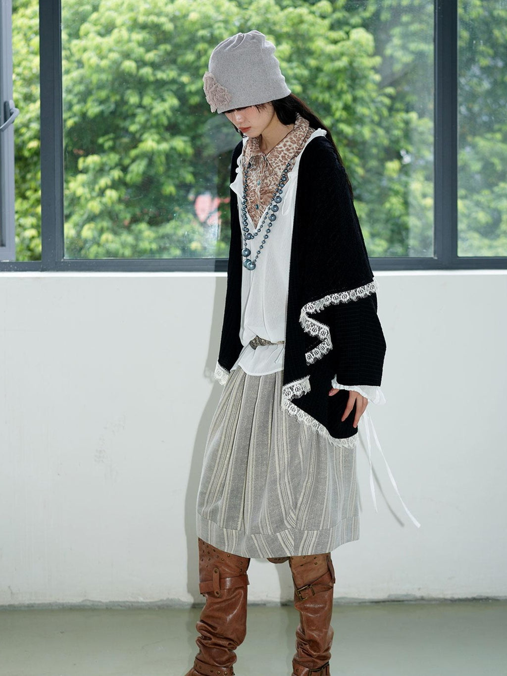 badtaste Western Vintage Solid Patchwork Lace Loose Short Women's Cotton Cardigans