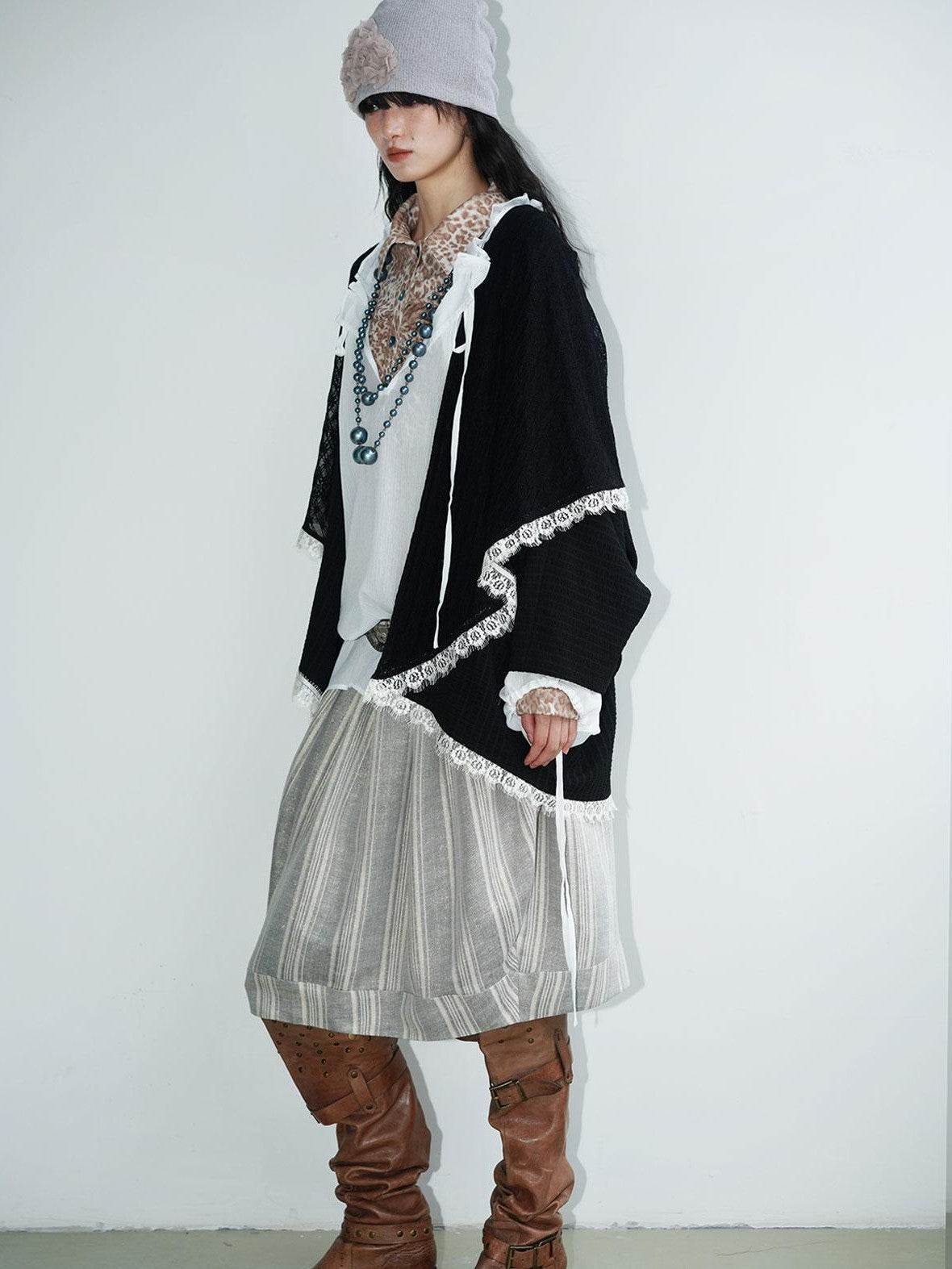 badtaste Western Vintage Solid Patchwork Lace Loose Short Women's Cotton Cardigans