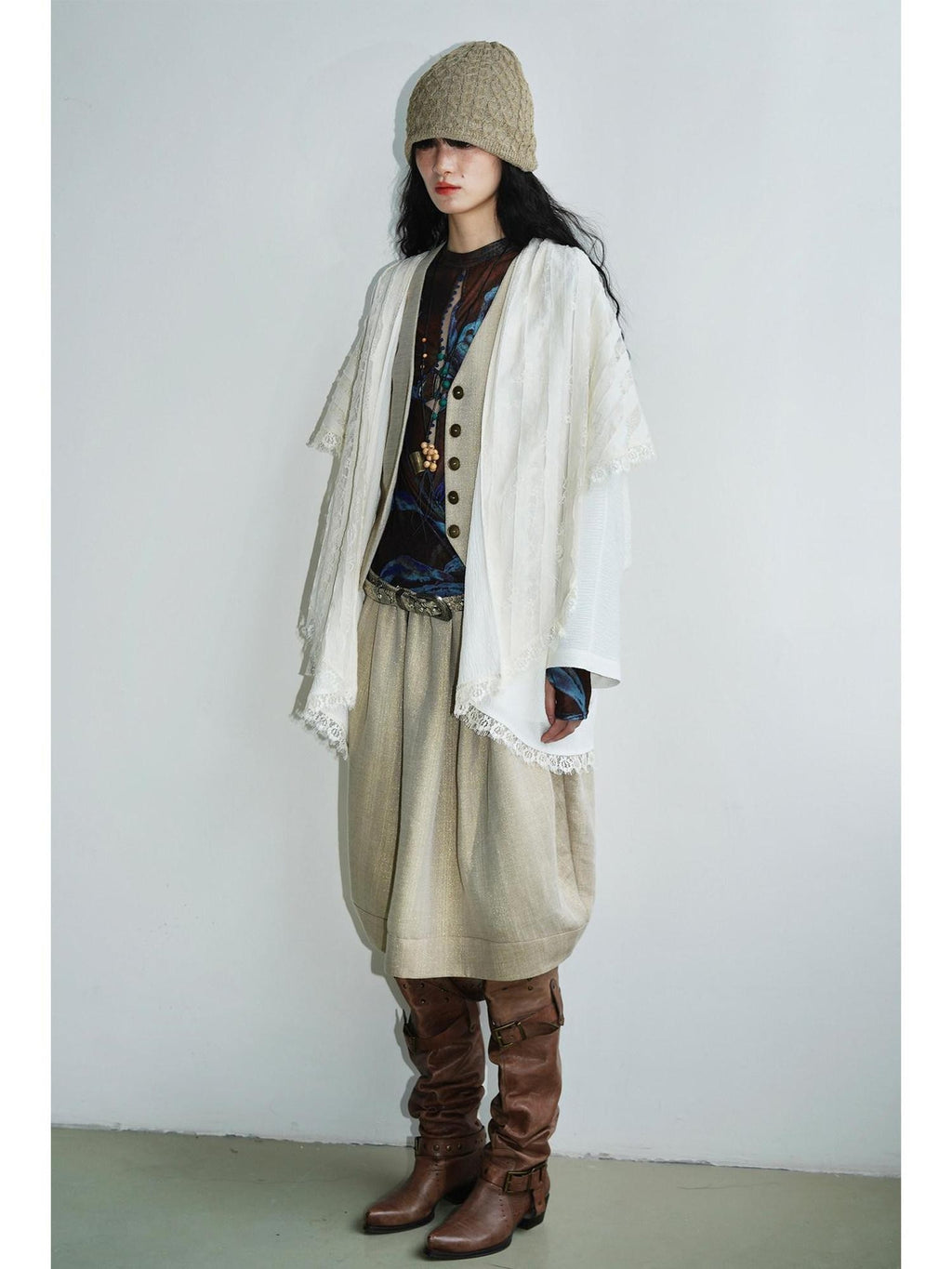 badtaste Western Vintage Solid Patchwork Lace Loose Short Women's Cotton Cardigans