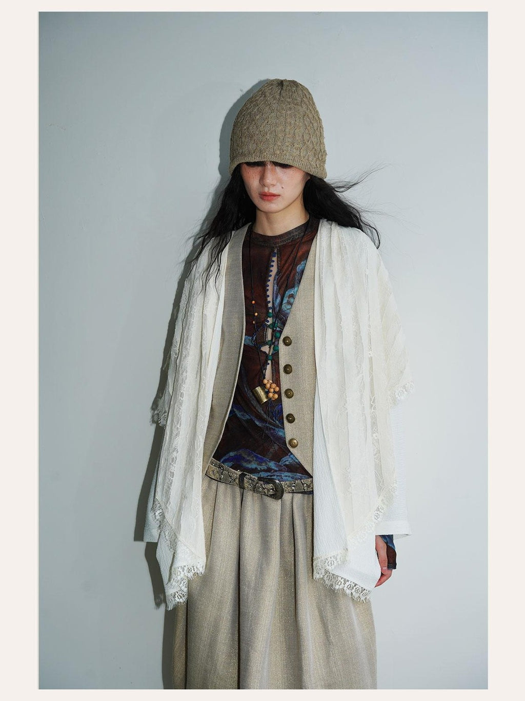 badtaste Western Vintage Solid Patchwork Lace Loose Short Women's Cotton Cardigans