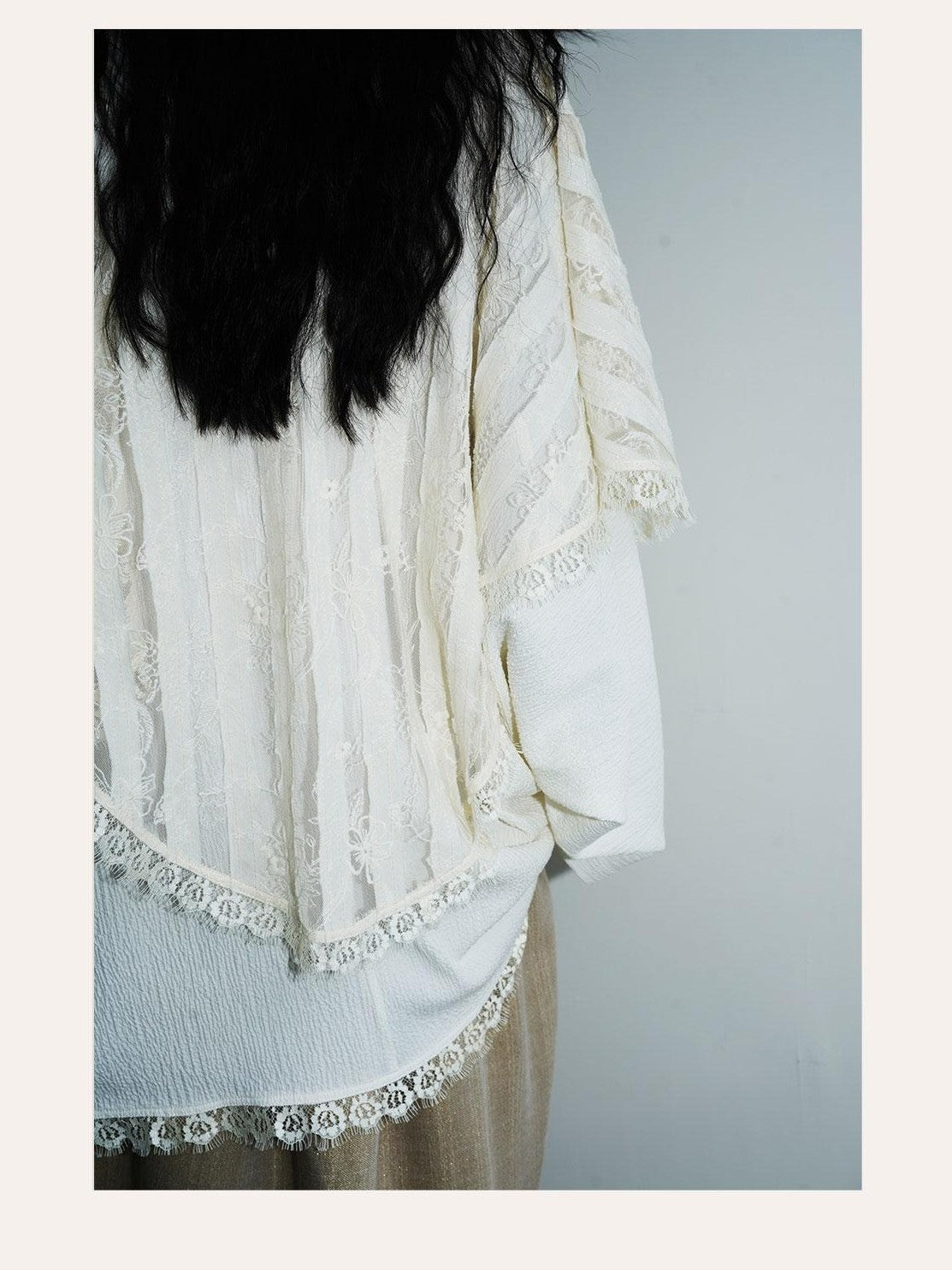 badtaste Western Vintage Solid Patchwork Lace Loose Short Women's Cotton Cardigans