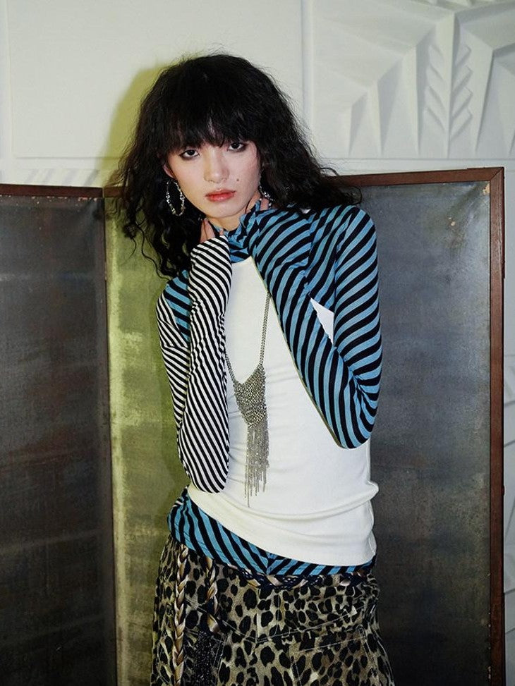 badtaste Western Vintage Striped Women's Tencel Wool Blend Long Sleeve T-shirts