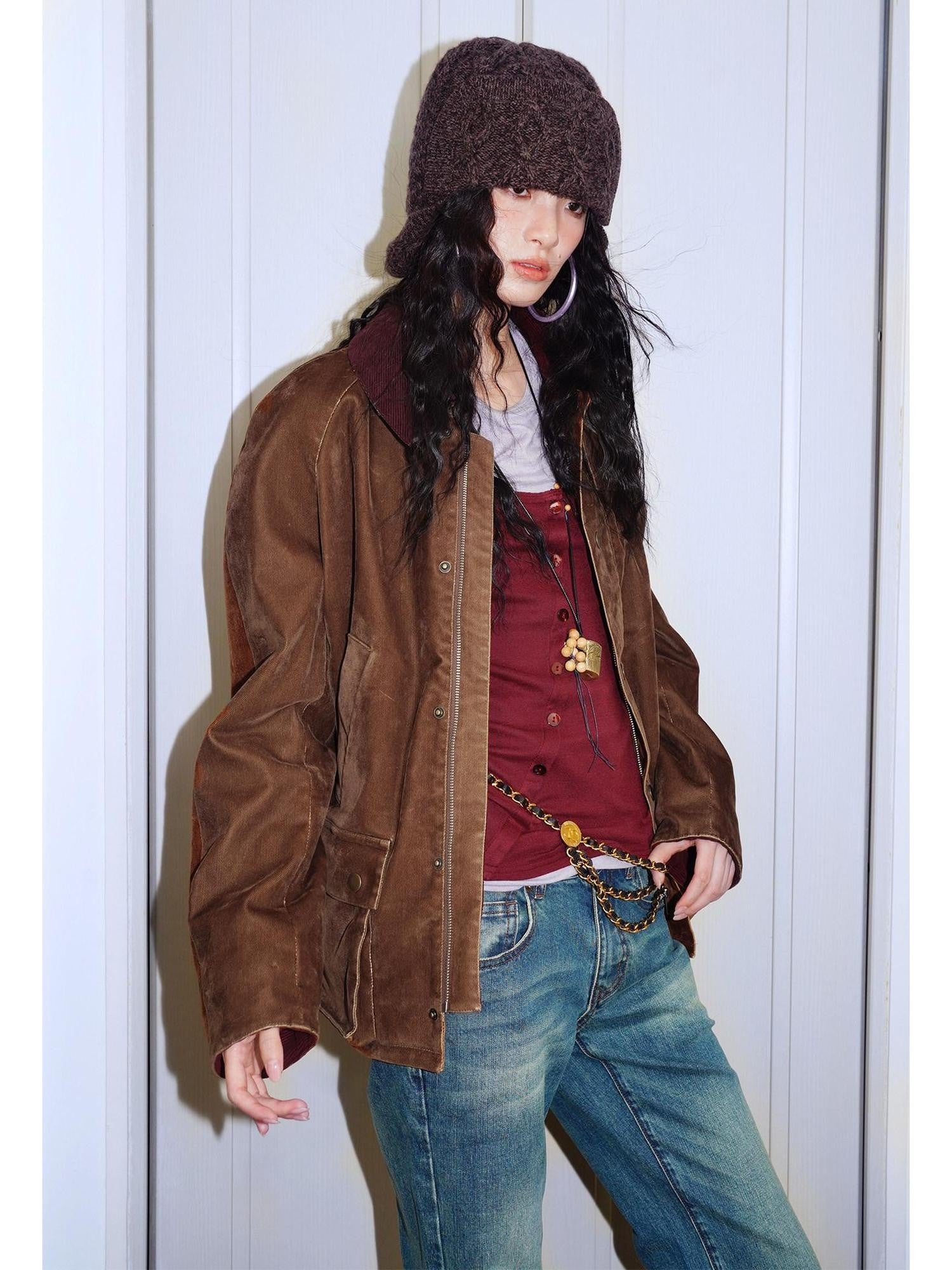 badtaste Western Washed Vintage Wool Lined Women's Wool Blend Utility Jackets