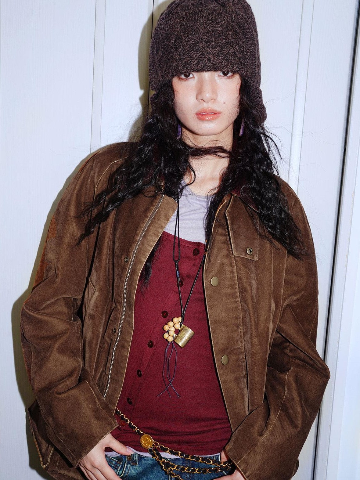 badtaste Western Washed Vintage Wool Lined Women's Wool Blend Utility Jackets
