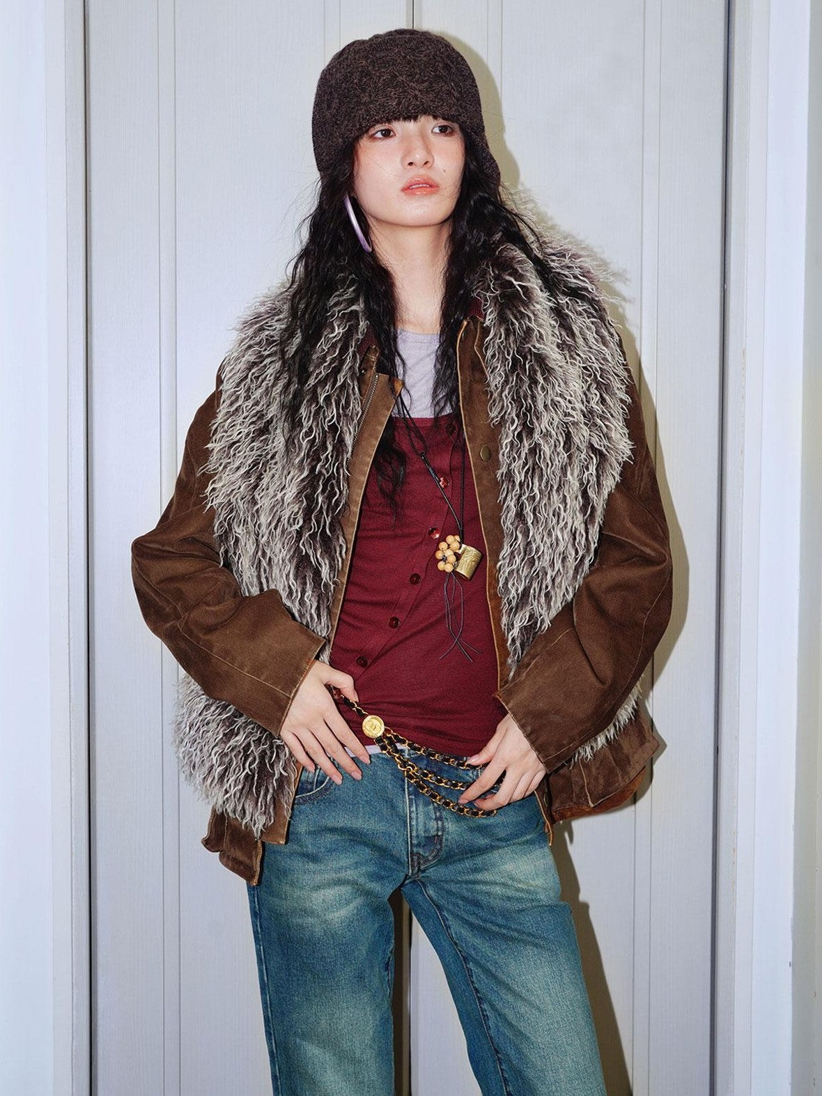 badtaste Western Washed Vintage Wool Lined Women's Wool Blend Utility Jackets