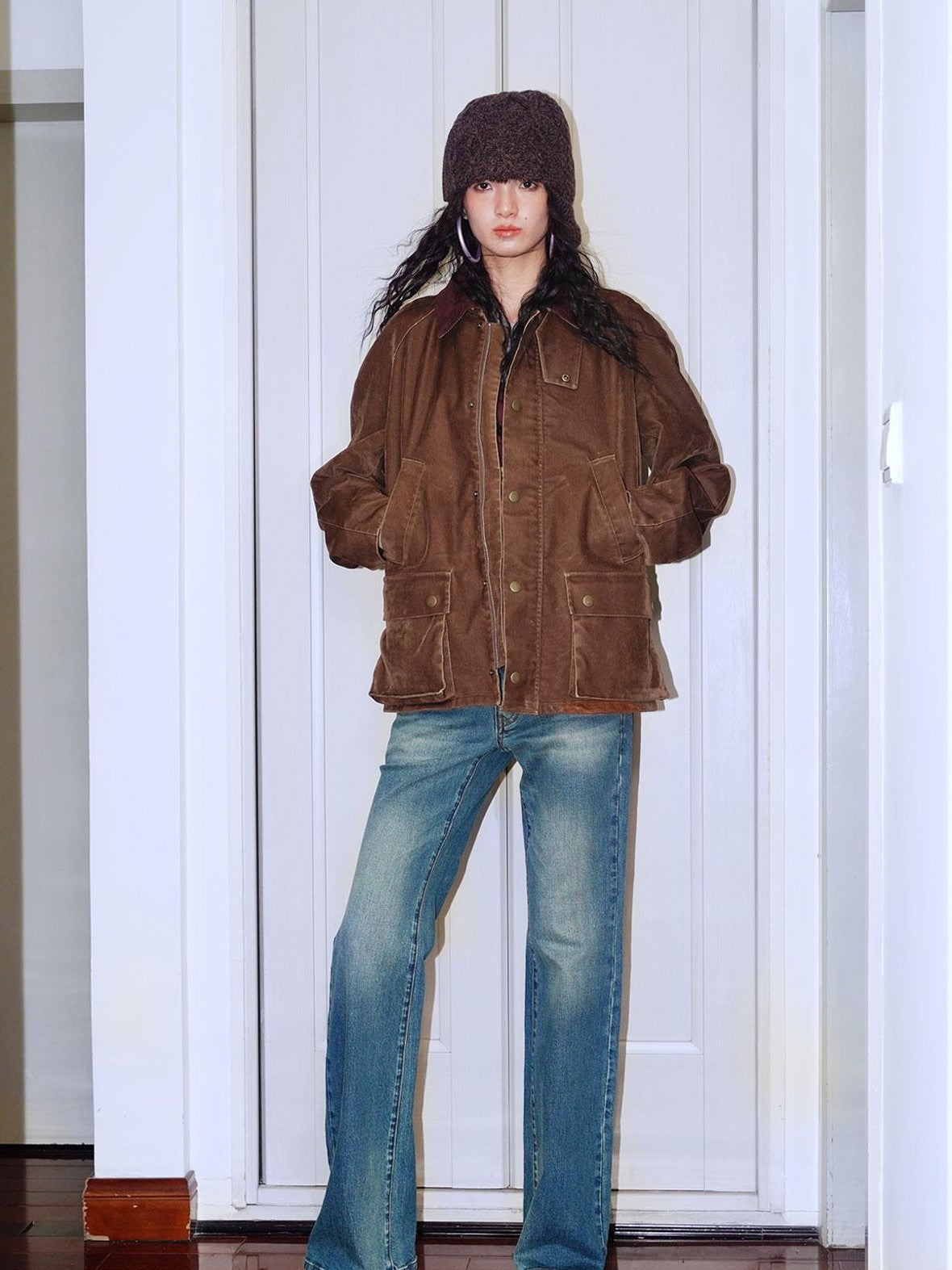 badtaste Western Washed Vintage Wool Lined Women's Wool Blend Utility Jackets