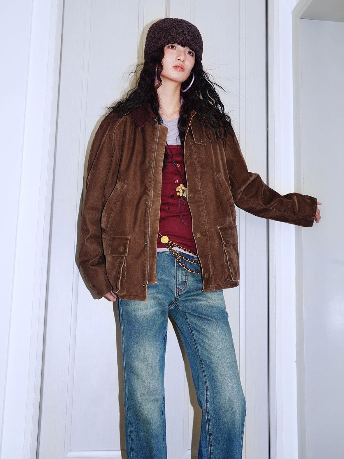 badtaste Western Washed Vintage Wool Lined Women's Wool Blend Utility Jackets