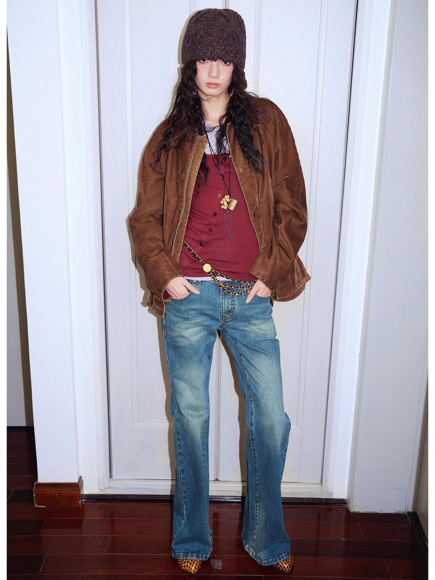 badtaste Western Washed Vintage Wool Lined Women's Wool Blend Utility Jackets
