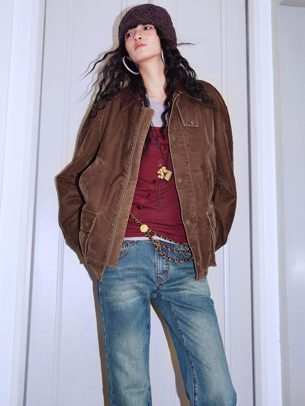 badtaste Western Washed Vintage Wool Lined Women's Wool Blend Utility Jackets