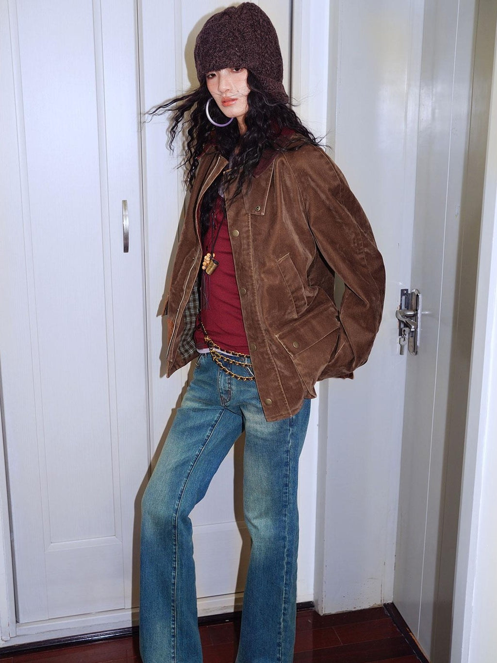badtaste Western Washed Vintage Wool Lined Women's Wool Blend Utility Jackets