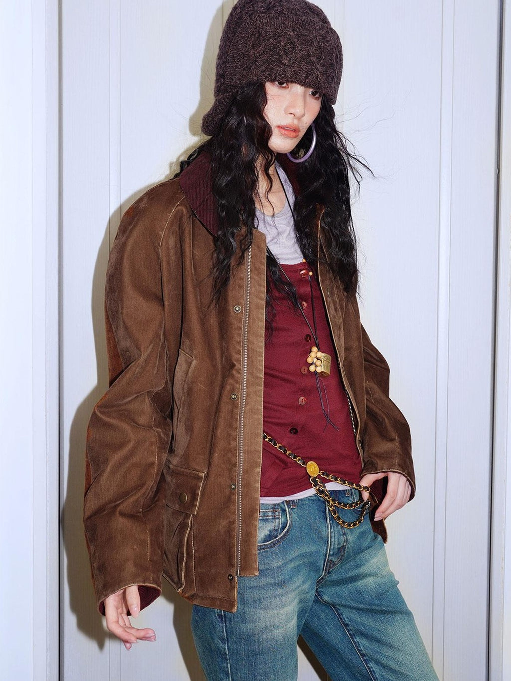 badtaste Western Washed Vintage Wool Lined Women's Wool Blend Utility Jackets
