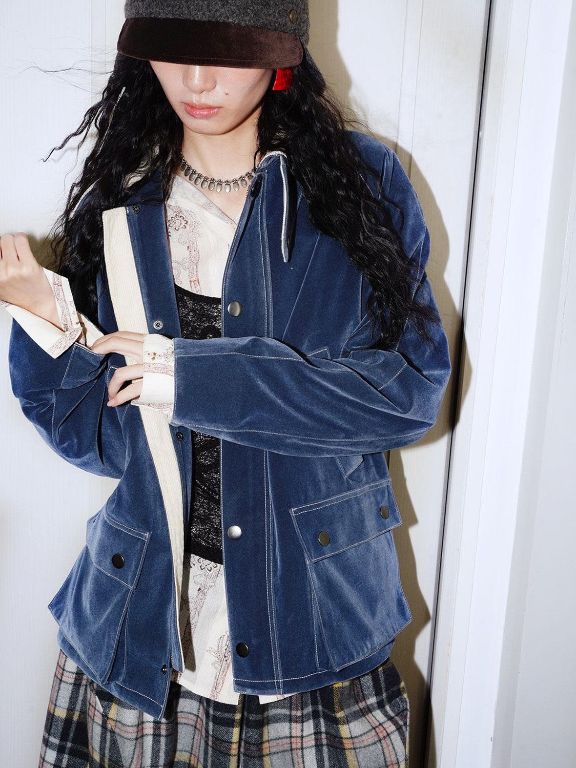 badtaste Western Washed Vintage Wool Lined Women's Wool Blend Utility Jackets