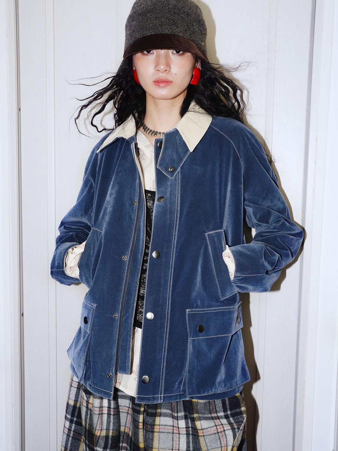 badtaste Western Washed Vintage Wool Lined Women's Wool Blend Utility Jackets
