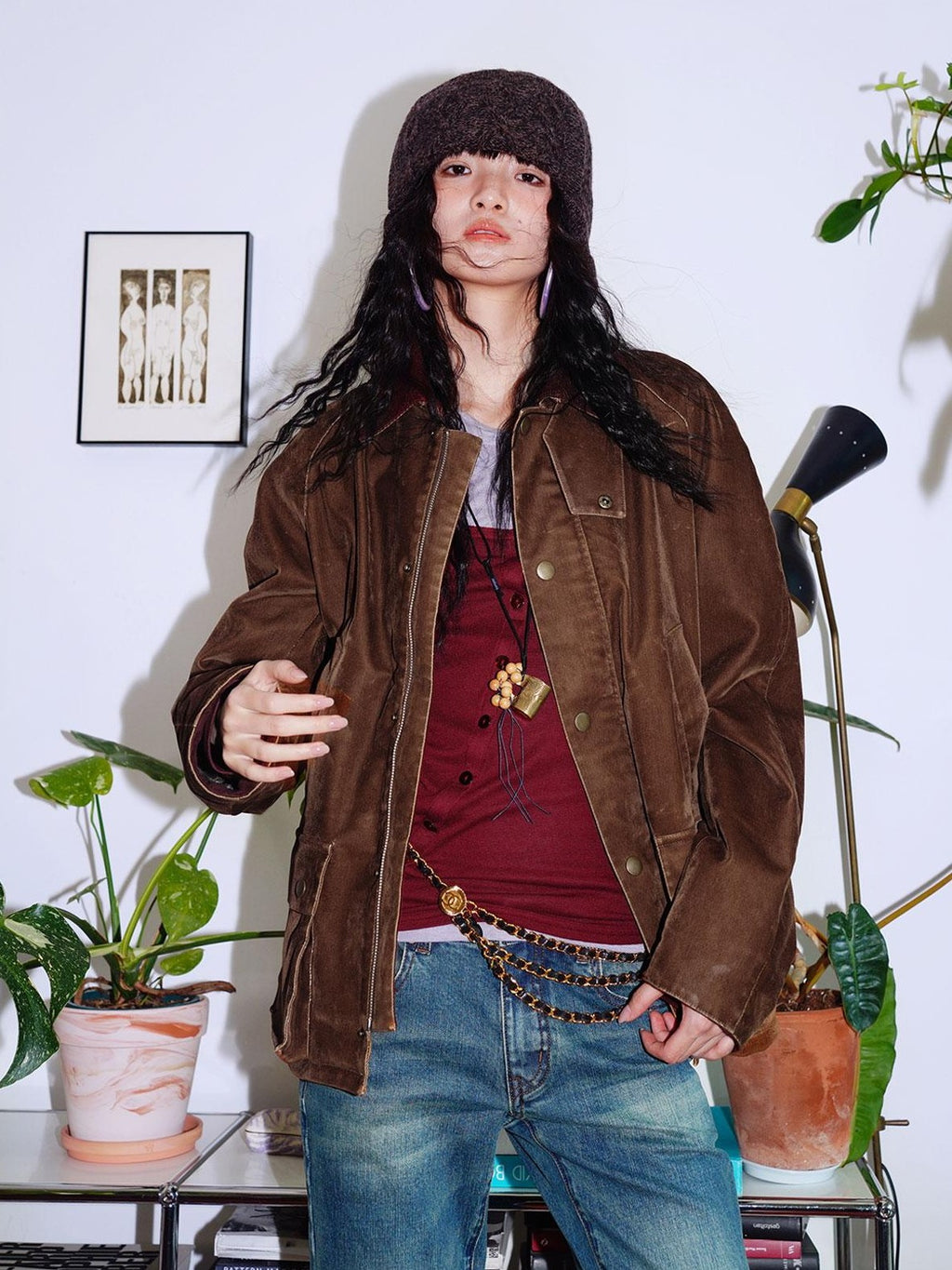 badtaste Western Washed Vintage Wool Lined Women's Wool Blend Utility Jackets