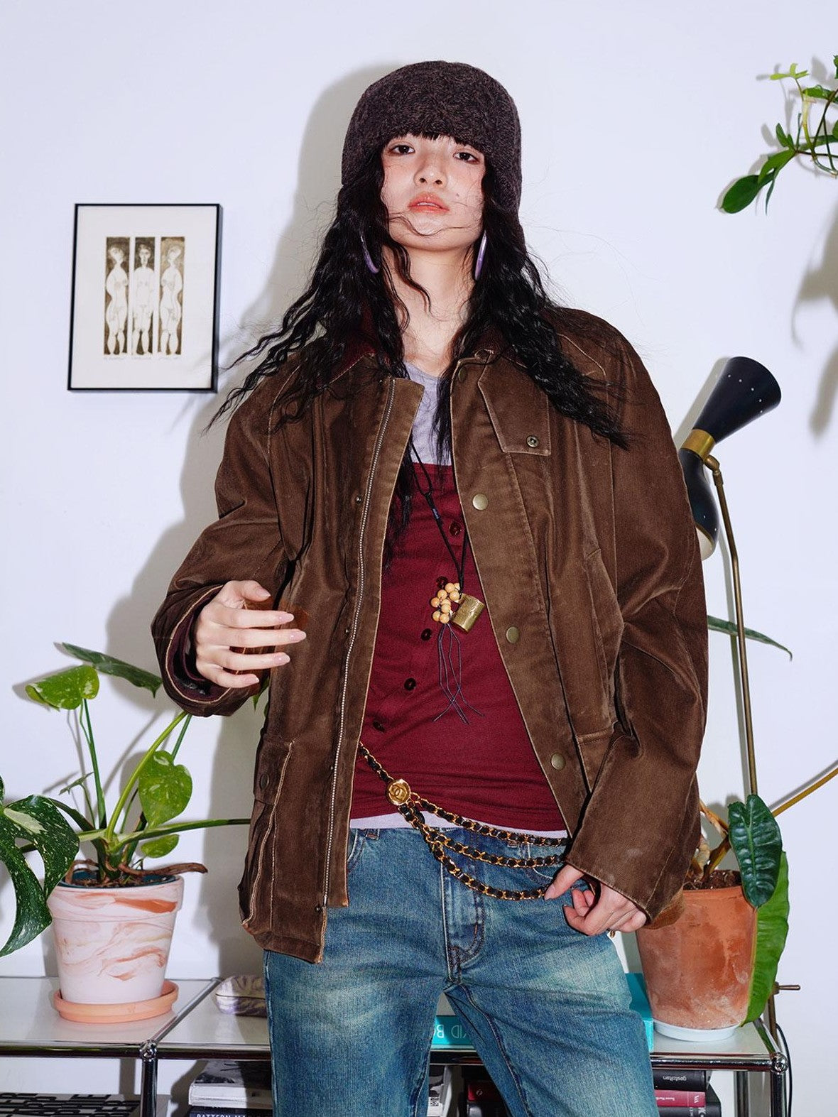 badtaste Western Washed Vintage Wool Lined Women's Wool Blend Utility Jackets