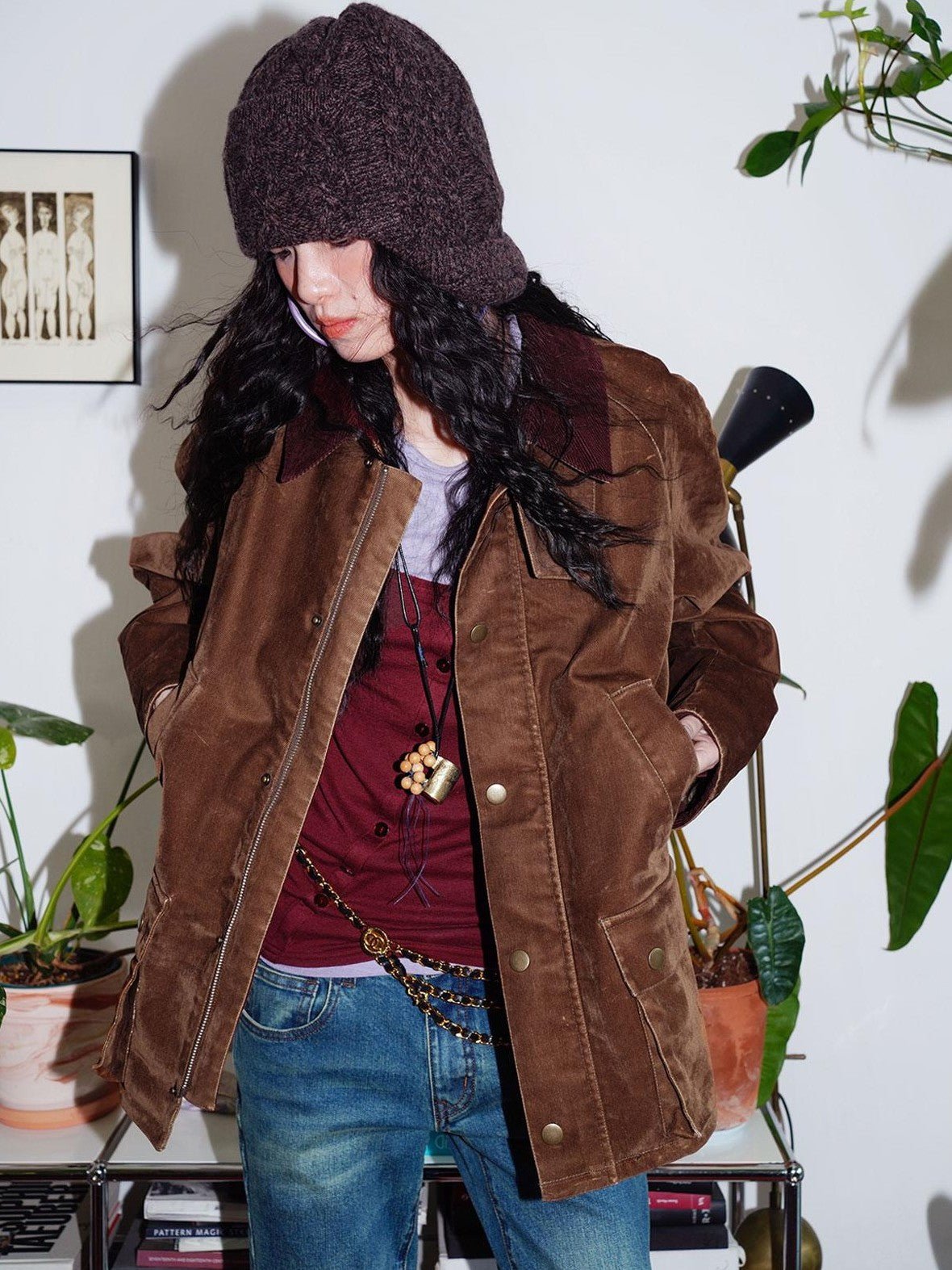 badtaste Western Washed Vintage Wool Lined Women's Wool Blend Utility Jackets
