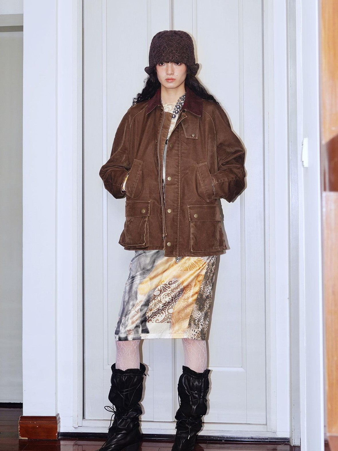 badtaste Western Washed Vintage Wool Lined Women's Wool Blend Utility Jackets