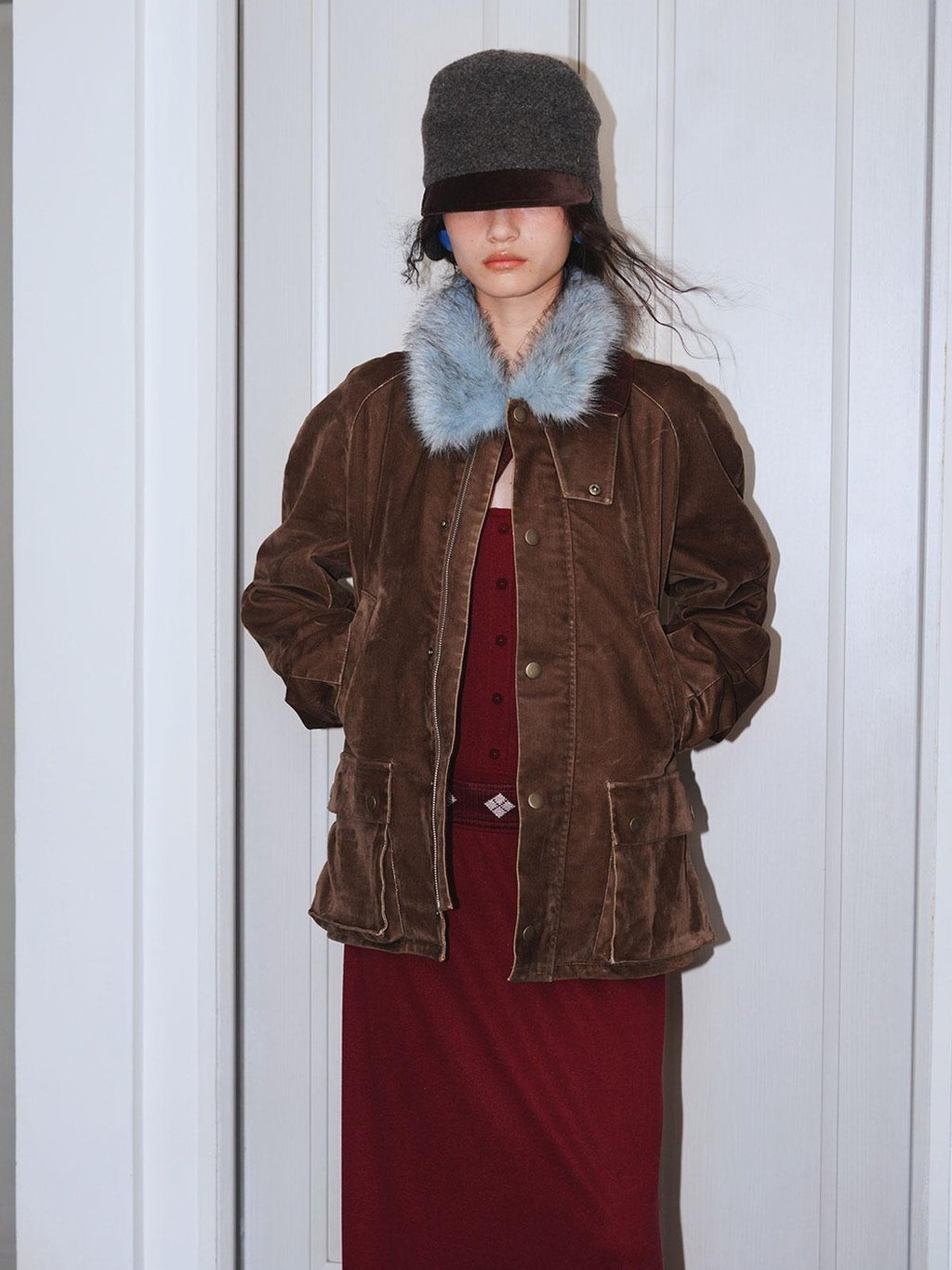badtaste Western Washed Vintage Wool Lined Women's Wool Blend Utility Jackets