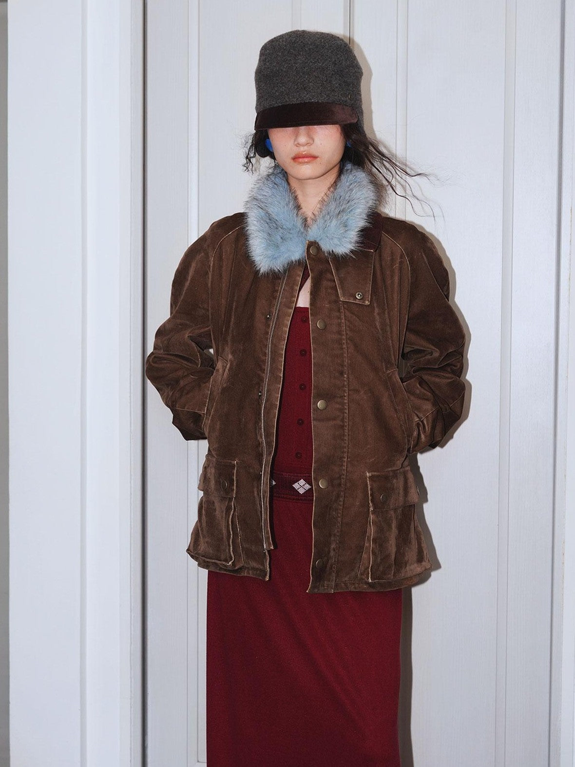badtaste Western Washed Vintage Wool Lined Women's Wool Blend Utility Jackets