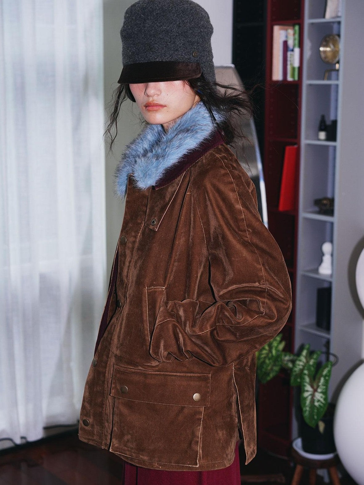 badtaste Western Washed Vintage Wool Lined Women's Wool Blend Utility Jackets