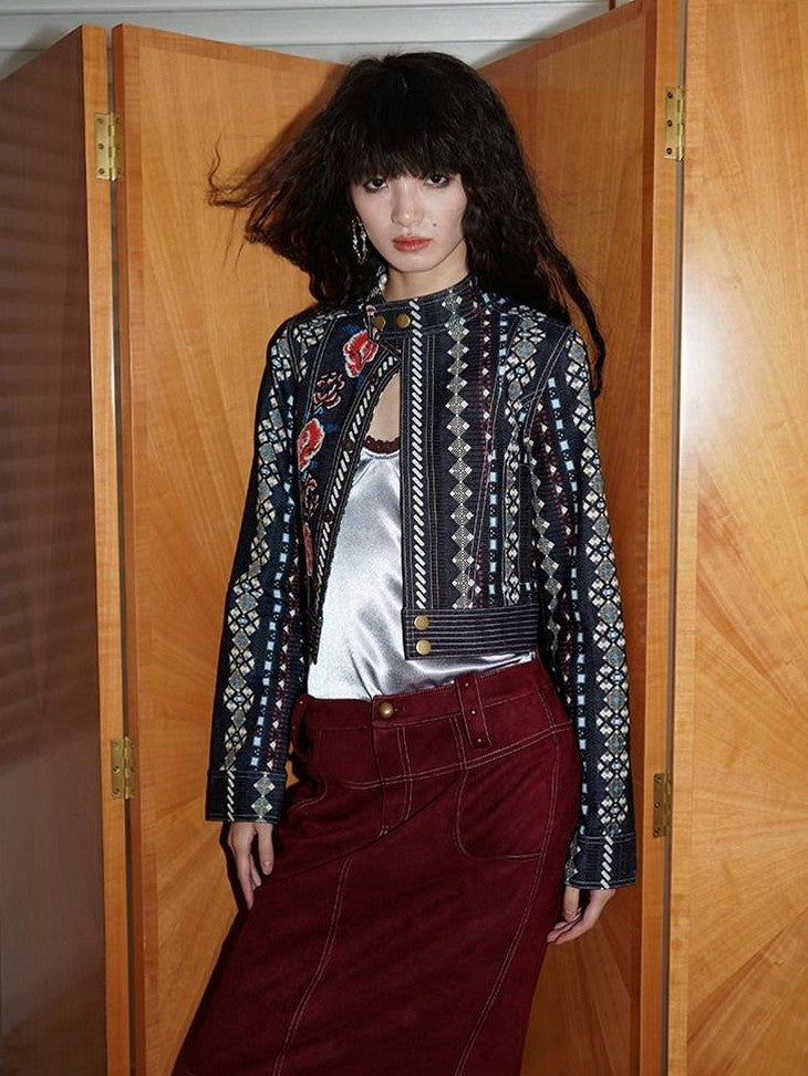 Wine Red Leopard Retro Split Short Slim Women's Suede Pencil Skirts