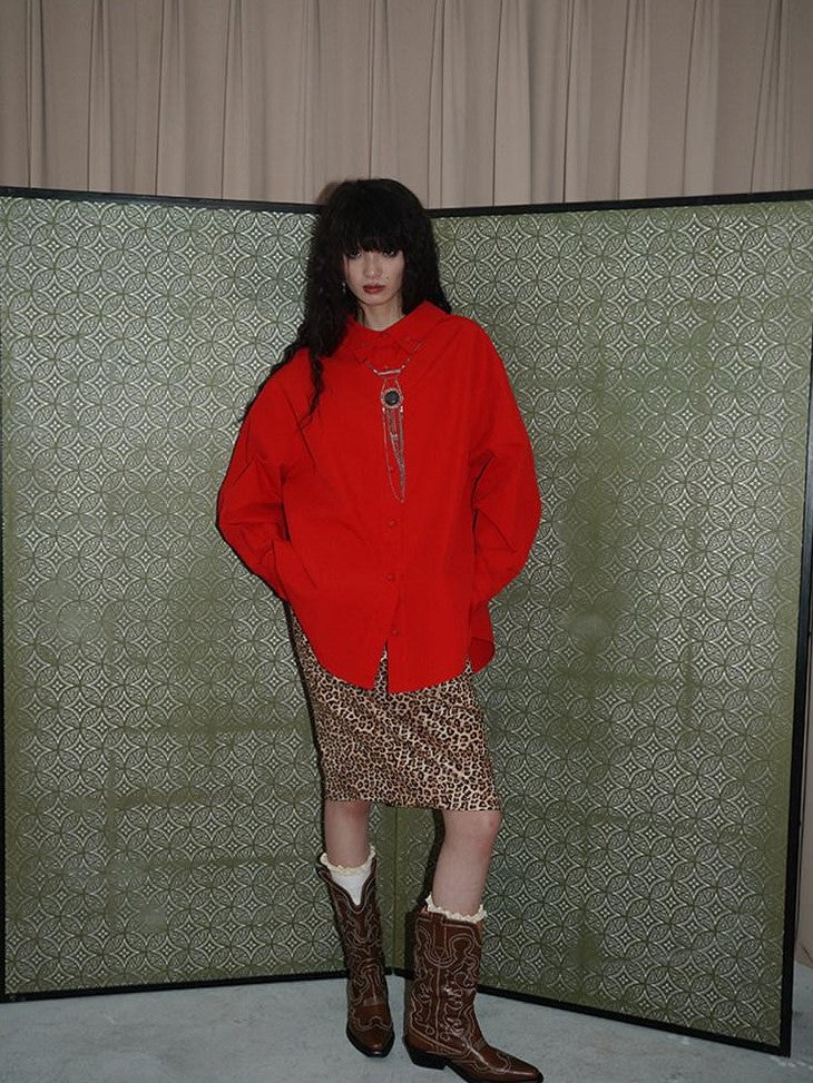 Wine Red Leopard Retro Split Short Slim Women's Suede Pencil Skirts