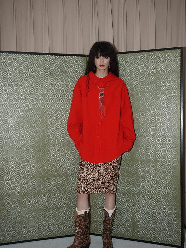 Wine Red Leopard Retro Split Short Slim Women's Suede Pencil Skirts