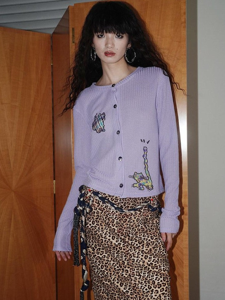 Wine Red Leopard Retro Split Short Slim Women's Suede Pencil Skirts