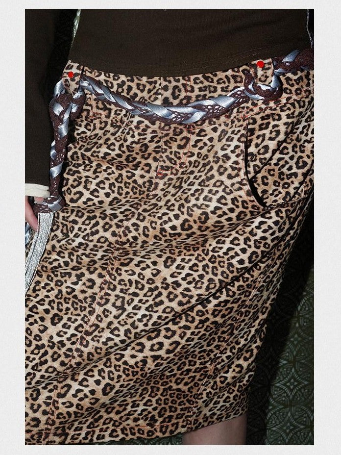 Wine Red Leopard Retro Split Short Slim Women's Suede Pencil Skirts