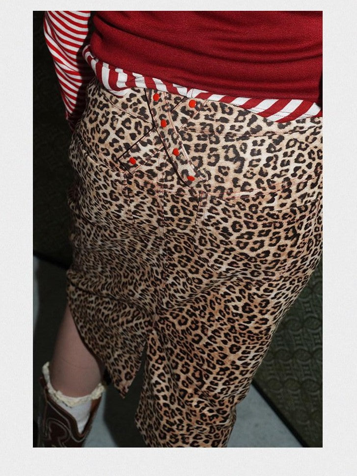 Wine Red Leopard Retro Split Short Slim Women's Suede Pencil Skirts