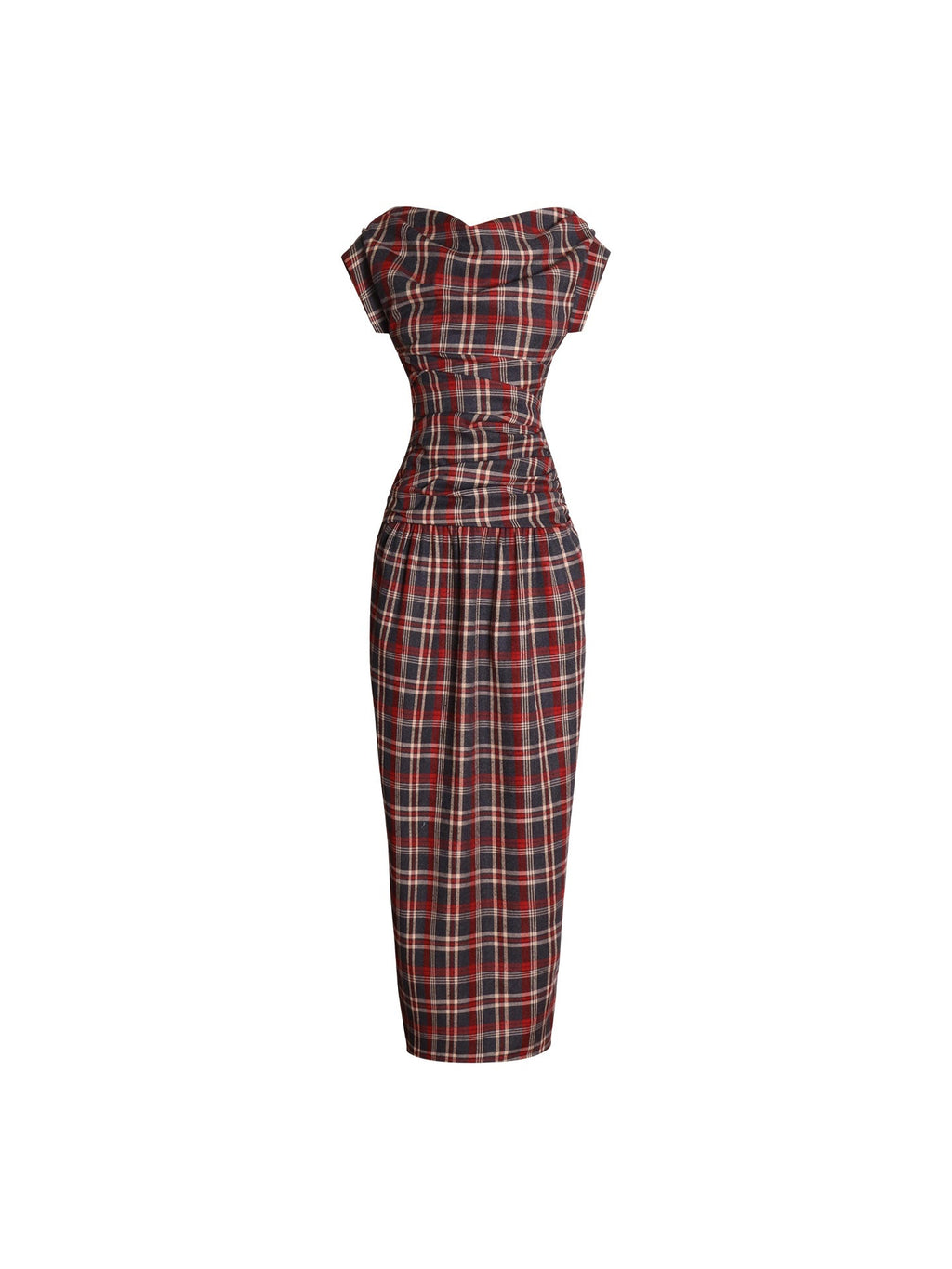 badtaste_Yellow_Vintage_Plaid_Drape_Collar_Pleated_Structured_Women's_Casual_Maxi_Dresses_990539125966_MISSTT
