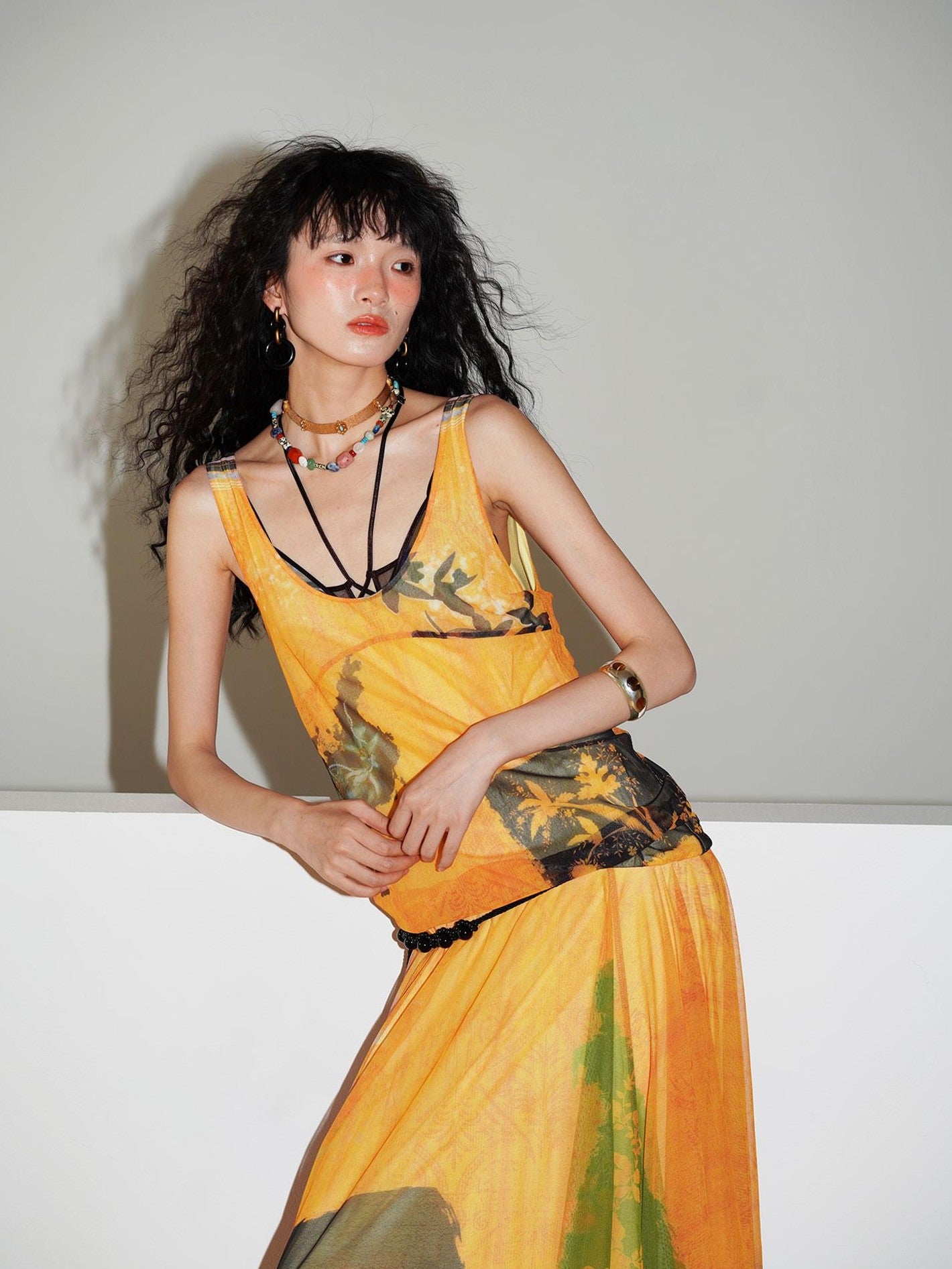 badtaste Yellow Western Printed Sleeveless Full Swing Women's Slip Maxi Dresses