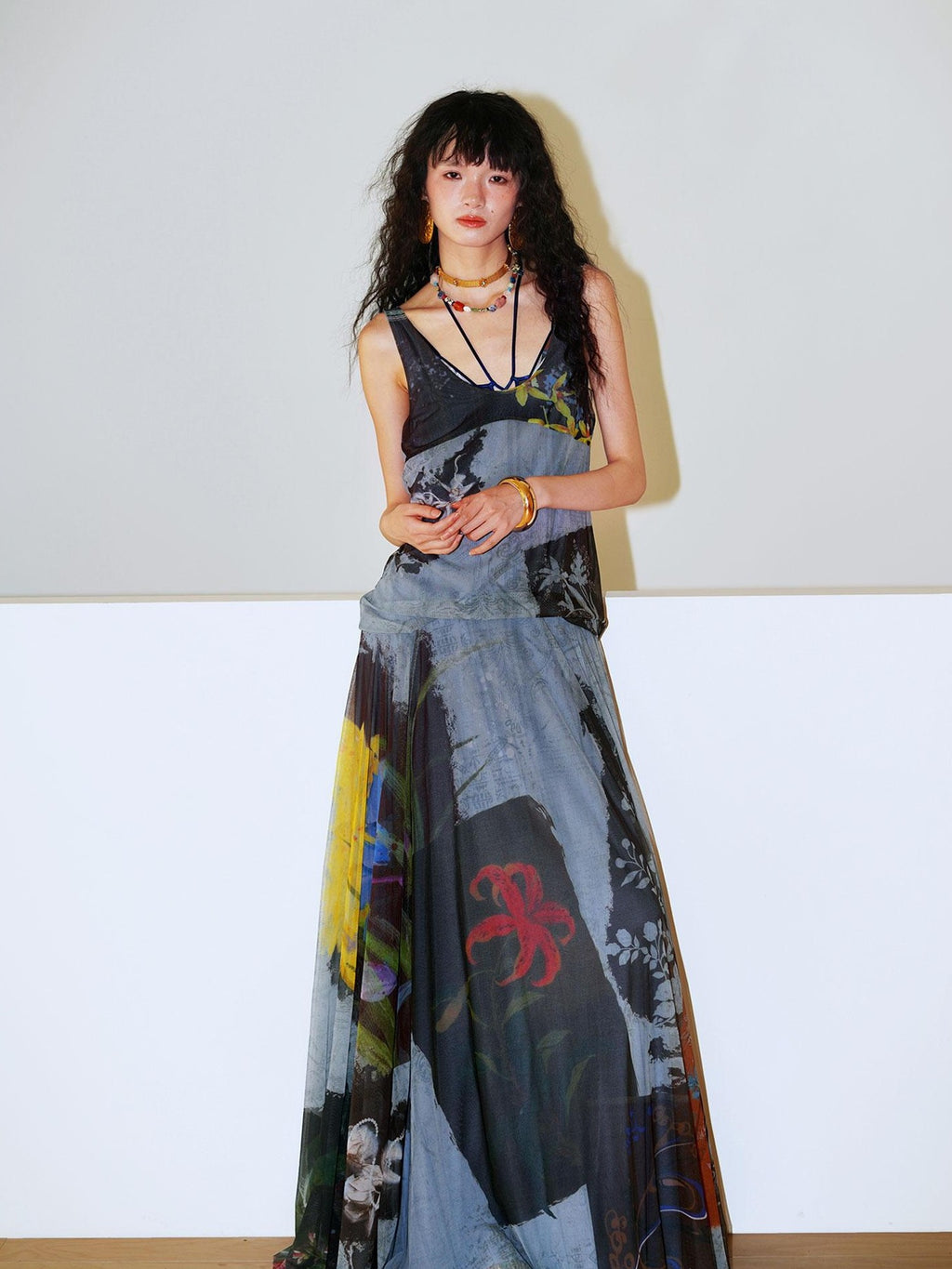badtaste Yellow Western Printed Sleeveless Full Swing Women's Slip Maxi Dresses