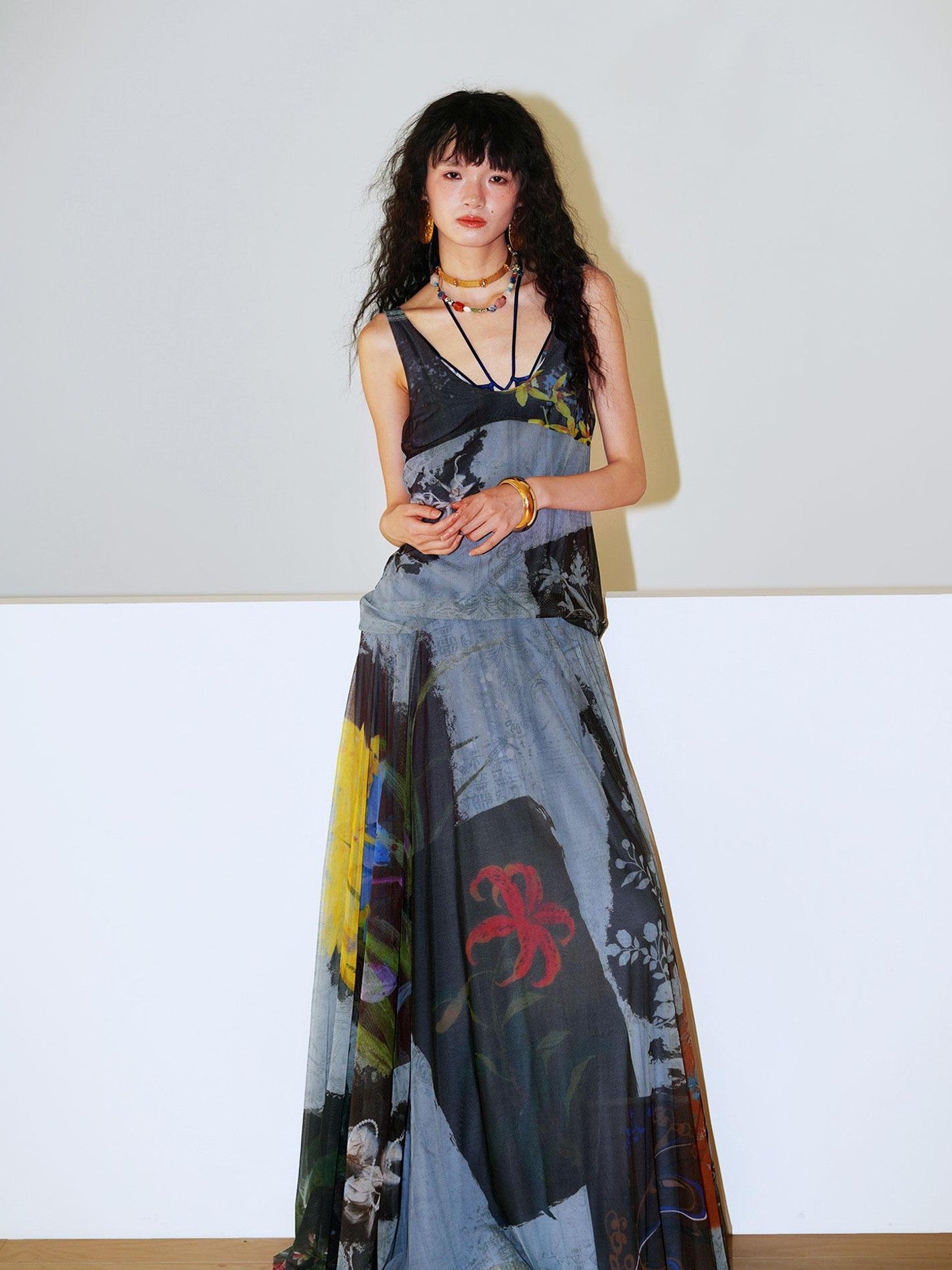 badtaste Yellow Western Printed Sleeveless Full Swing Women's Slip Maxi Dresses