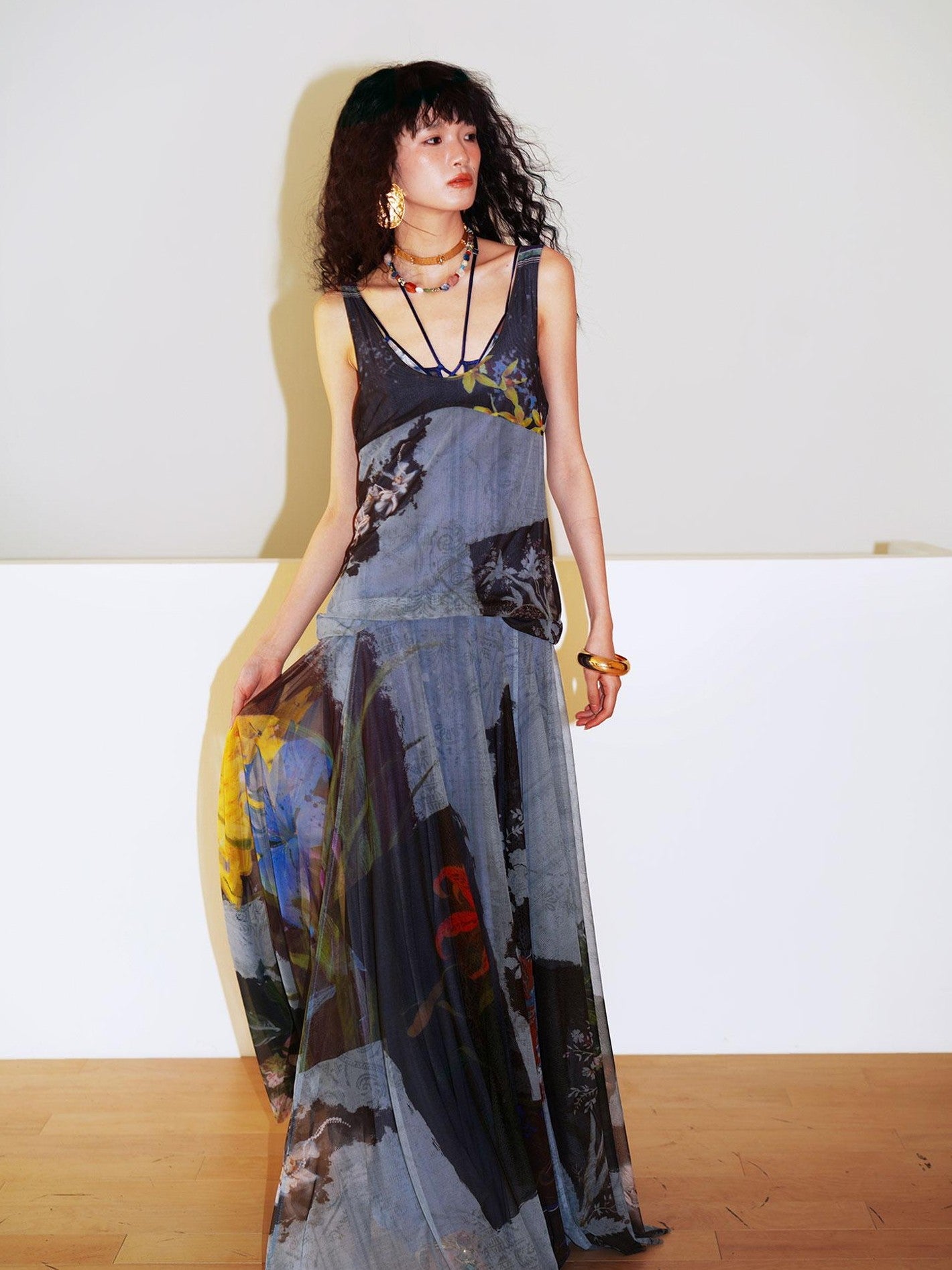 badtaste Yellow Western Printed Sleeveless Full Swing Women's Slip Maxi Dresses