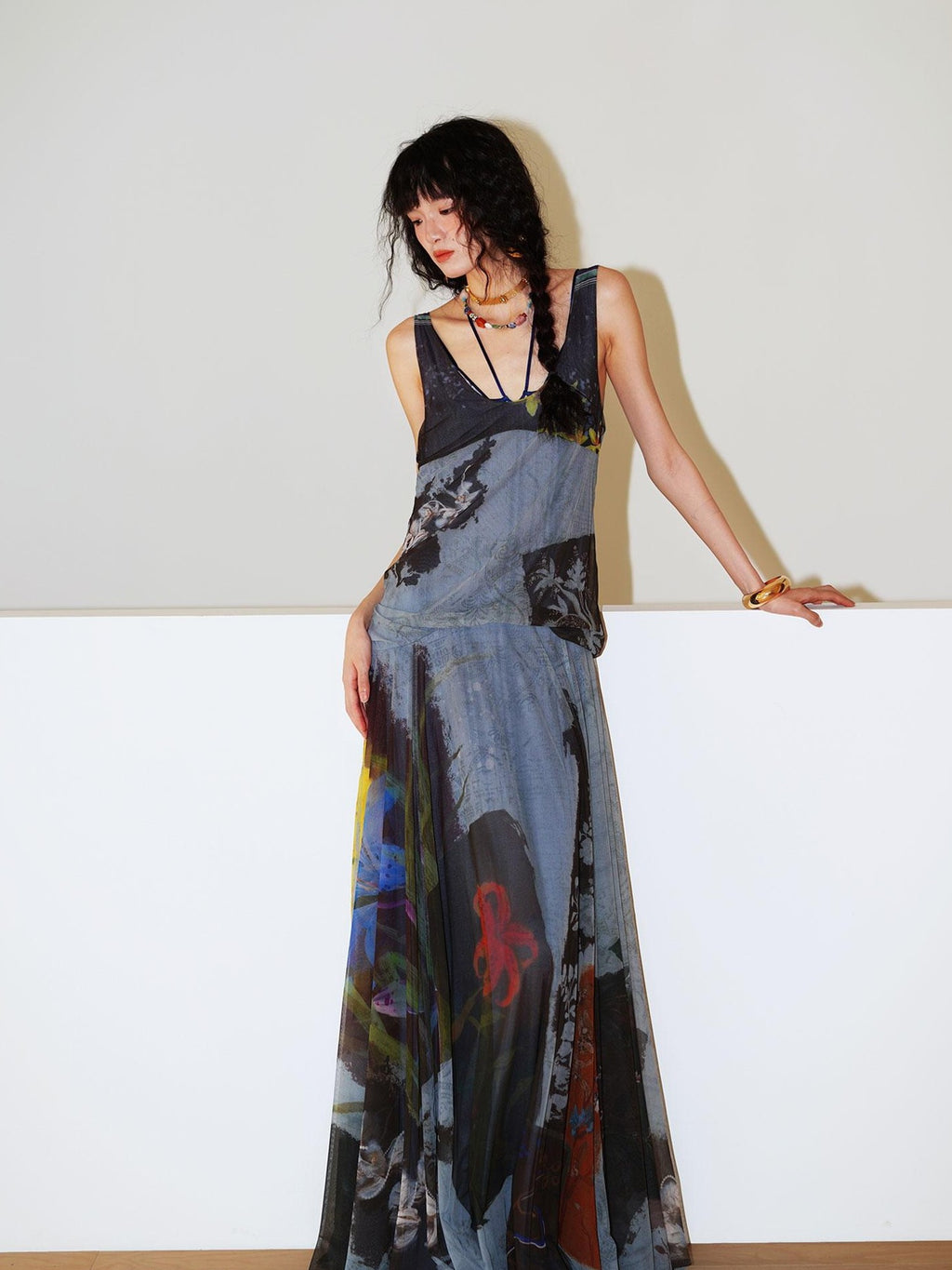badtaste Yellow Western Printed Sleeveless Full Swing Women's Slip Maxi Dresses
