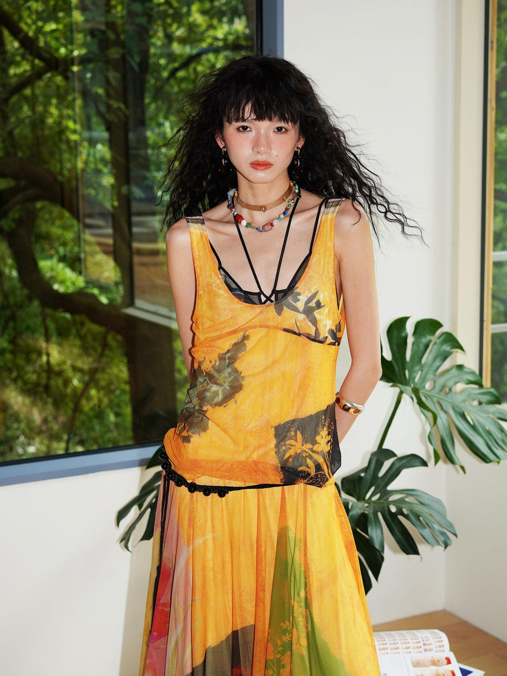 badtaste Yellow Western Printed Sleeveless Full Swing Women's Slip Maxi Dresses