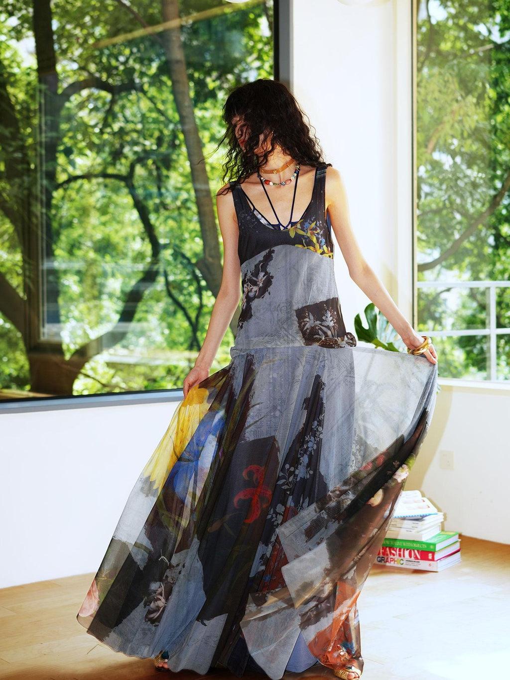badtaste Yellow Western Printed Sleeveless Full Swing Women's Slip Maxi Dresses
