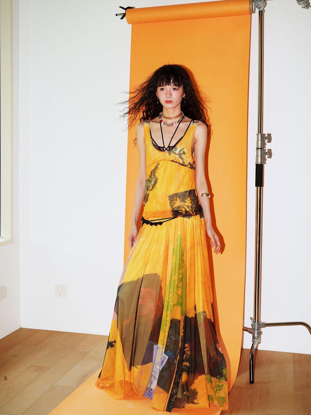 badtaste Yellow Western Printed Sleeveless Full Swing Women's Slip Maxi Dresses