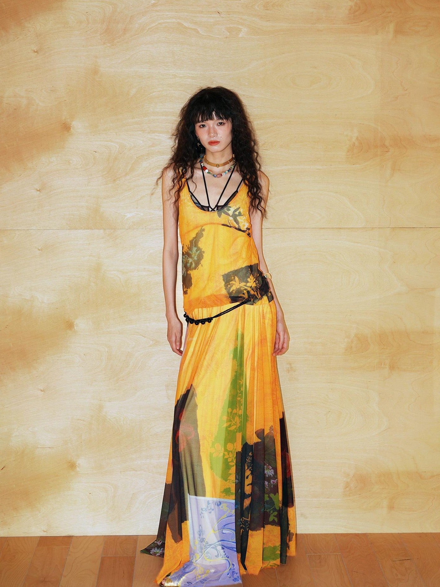 badtaste Yellow Western Printed Sleeveless Full Swing Women's Slip Maxi Dresses