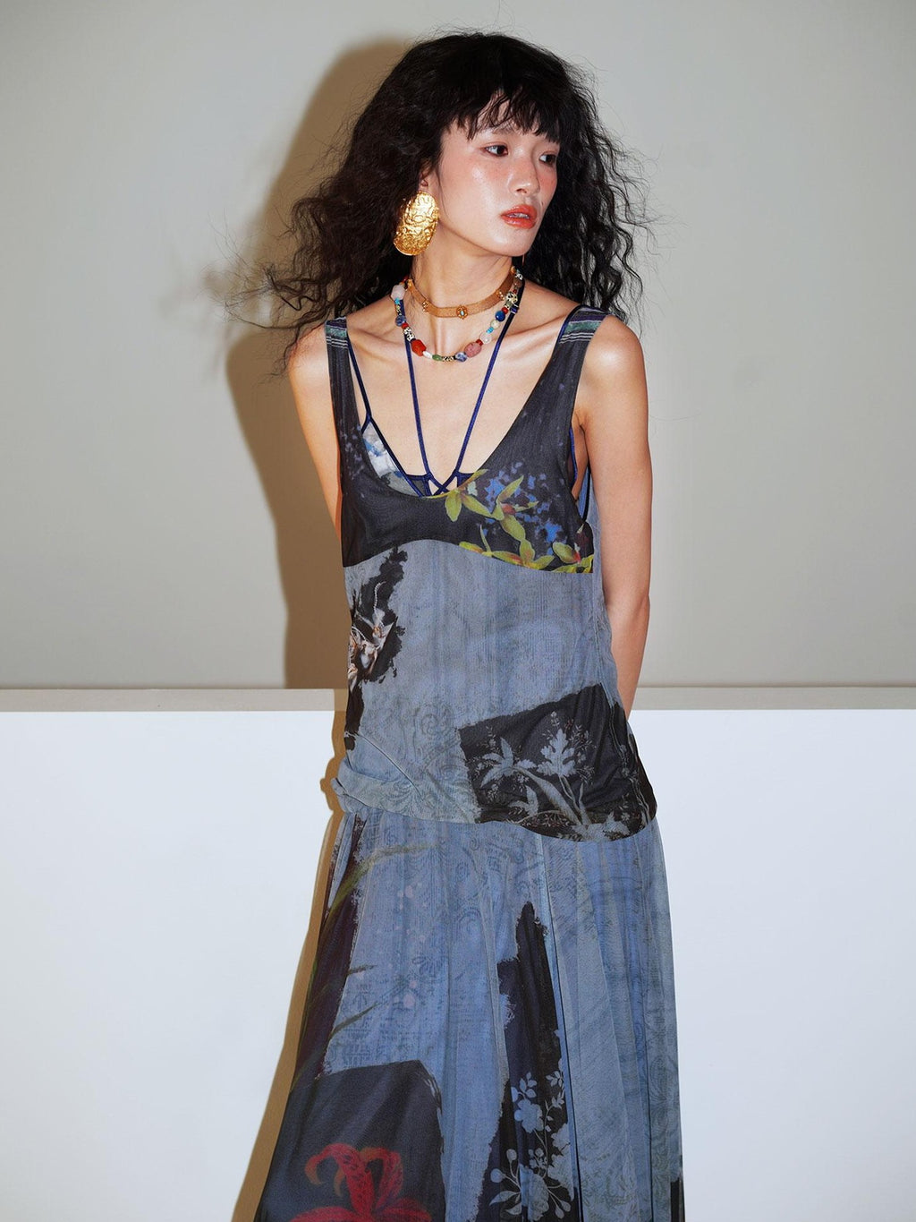 badtaste Yellow Western Printed Sleeveless Full Swing Women's Slip Maxi Dresses